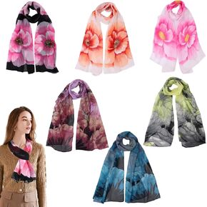 6pcs Scarves for Women Lightweight Elegant Floral Pattern Shawls Wraps Spring Summer Fashion Long Thin Scarf Elegant Clothing Accessories