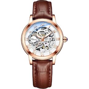 Mastop Women's Lapphire Hotes Automatic Automatic Steampunk Linding Self Bracelet Gold Bracelet Ladies Hegleton Wrist Wather Leather Strap للسيدات Famale