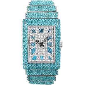 للجنسين الكامل المثلج بلينغ أزياء مختبر الأزياء الفاخرة الماس CZ Round Quartz Movement White Gold Celebrity Celebrity Party Pink - Hife Box