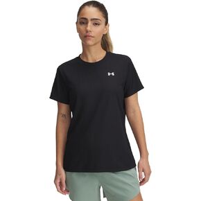 Under Under Armor Womar's Tech Ribbed Sleeve Crew ، (001) أسود / / أبيض ، متوسط