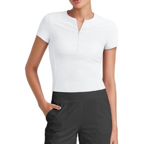 G4Free Half Zip Workout Shirts Women Slim Fitted Work Out Tops Gym Athletic Ribbed Tight Tshirts Summer Casual