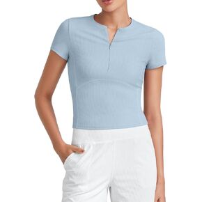G4Free Half Zip Workout Shirts Women Slim Fitted Work Out Tops Gym Athletic Ribbed Tight Tshirts Summer Casual in Saudi Arabia