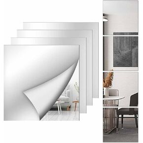 Home Gym Wall Mirrors 12 x 12inch - 4Pcs Wall Mounted Mirror Glass Frameless Full Length Mirror Tiles Table Centerpieces for Wedding Bedroom for Home Gym, Door & Bathroom