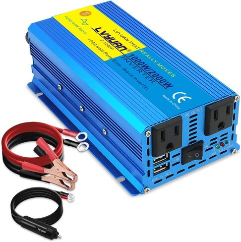 LVYUAN 1500 Watt Inverter Pure Sine Wave Inverter 12V to 110V DC to AC with LCD Display, 3 U.S. Outlet, USB Charger Ports, Car Power Inverter for Vehicles, RV, Outdoor, Home in Saudi Arabia