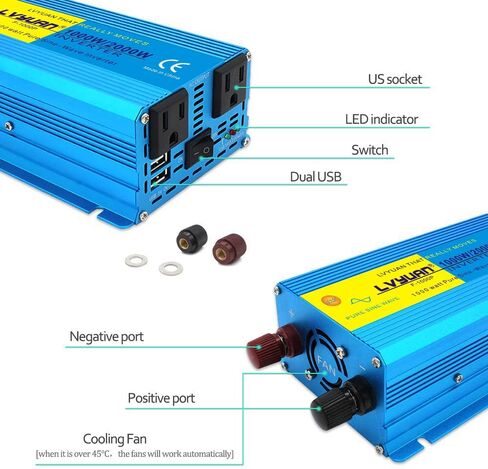LVYUAN 1500 Watt Inverter Pure Sine Wave Inverter 12V to 110V DC to AC with LCD Display, 3 U.S. Outlet, USB Charger Ports, Car Power Inverter for Vehicles, RV, Outdoor, Home in Saudi Arabia