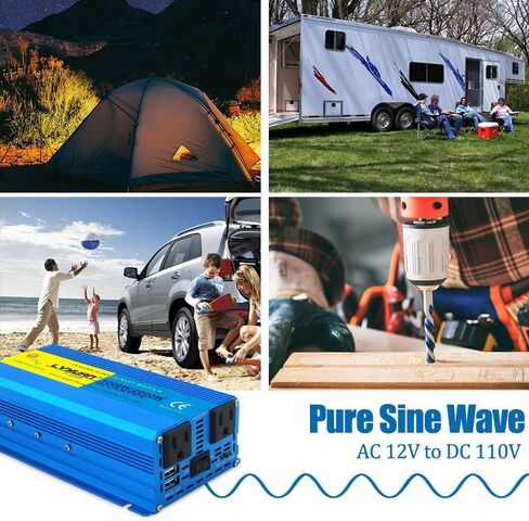 LVYUAN 1500 Watt Inverter Pure Sine Wave Inverter 12V to 110V DC to AC with LCD Display, 3 U.S. Outlet, USB Charger Ports, Car Power Inverter for Vehicles, RV, Outdoor, Home in Saudi Arabia