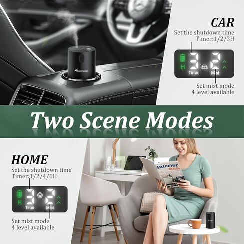 Waterless Diffuser for Essential Oil - Aromatherapy Diffuser for Home with Battery Indicator, Portable Scent Air Machine 1/2/3&Continuous Mist,Timer Function,500Sq.Ft Scent Coverage in Saudi Arabia