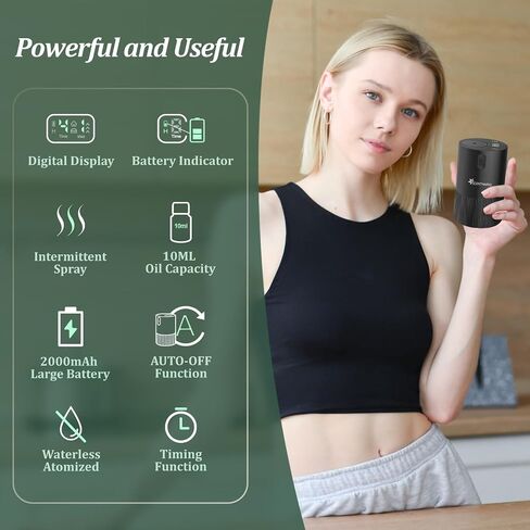 Waterless Diffuser for Essential Oil - Aromatherapy Diffuser for Home with Battery Indicator, Portable Scent Air Machine 1/2/3&Continuous Mist,Timer Function,500Sq.Ft Scent Coverage in Saudi Arabia