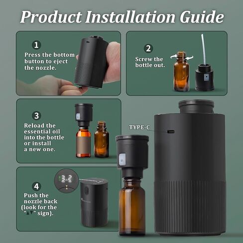 Waterless Diffuser for Essential Oil - Aromatherapy Diffuser for Home with Battery Indicator, Portable Scent Air Machine 1/2/3&Continuous Mist,Timer Function,500Sq.Ft Scent Coverage in Saudi Arabia