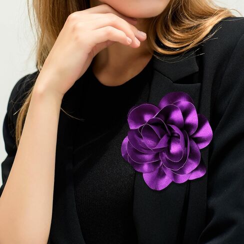 2Pack 6inch Extra Large Satin Brooches Lapel Pins Dainty Elegant Fabric Camellia Rose Flower Brooch Pin for Women Wedding Part Dance Clothes Accessories Jewelry in Saudi Arabia