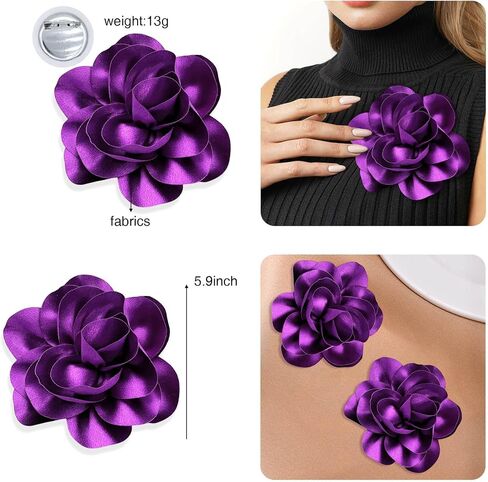 2Pack 6inch Extra Large Satin Brooches Lapel Pins Dainty Elegant Fabric Camellia Rose Flower Brooch Pin for Women Wedding Part Dance Clothes Accessories Jewelry in Saudi Arabia