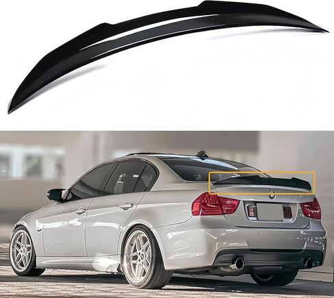 Rear Spoiler Compatible with 2006-2011 BMW E90 3 Series & 2008-2012 M3 Sedan, Glossy Black PSM Style Trunk Exterior High Kick Tail Deck Lid Wing Lip Splitter in Saudi Arabia