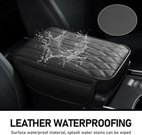 Armrest Cover, Memory Foam Relieve Stress Center Console Pad, Anti-Slip Breathable Leather Storage Box Cover with Storage Bag, Universal for Most Cars Interior Protection Accessories (Black) in Saudi Arabia