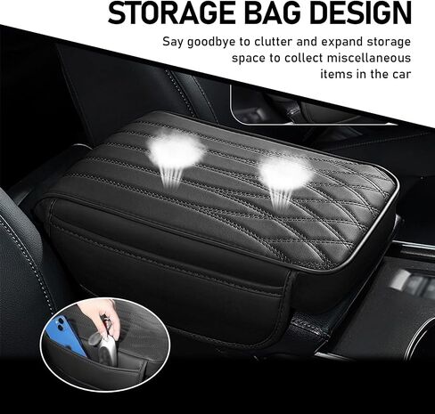 Armrest Cover, Memory Foam Relieve Stress Center Console Pad, Anti-Slip Breathable Leather Storage Box Cover with Storage Bag, Universal for Most Cars Interior Protection Accessories (Black) in Saudi Arabia