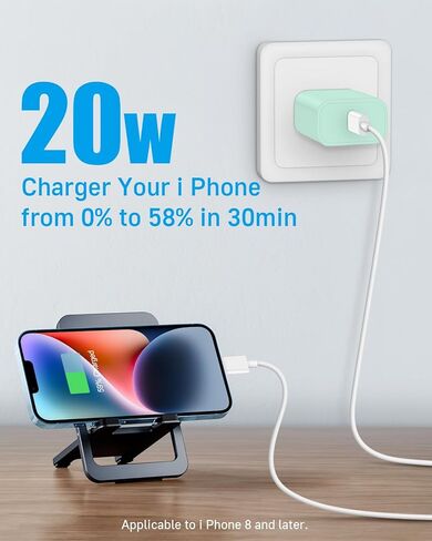 شاحن هاتف i 10 قدم شحن سريع [معتمد من MFi] شاحن سريع 20 وات PD مع كابل شحن سريع 6 قدم، كتلة شحن سريع من النوع C وسلك شاحن سريع لهاتف i Phone 14/13/12/11، iPad [أرجواني] in Saudi Arabia