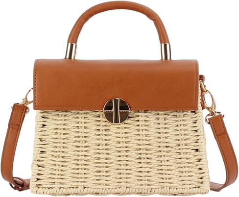 Women Handwoven Straw Purse Rattan Handbag Beach Woven Straw Tote Square Bag Boho Basket Crossbody Bag in Saudi Arabia