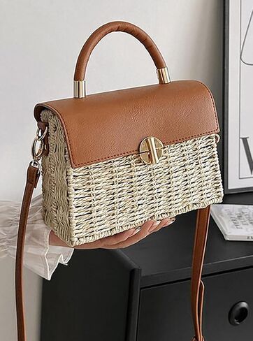 Women Handwoven Straw Purse Rattan Handbag Beach Woven Straw Tote Square Bag Boho Basket Crossbody Bag in Saudi Arabia