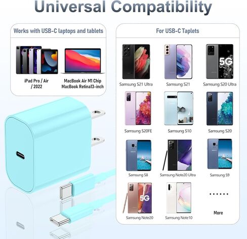 for iPhone 15 Fast Charger and 10ft Type C to C Cable Cord Long, 20W USB C Charging Block for Apple iPhone 15 Plus/15 Pro Max,iPad Pro 12.9/11 inch/4/3 th/Air/Mini,Wall Plug Power Adapter Cube Purple in Saudi Arabia