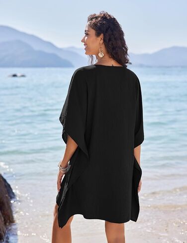AI'MAGE Womens Swimsuit Cover Up Button Down Bathing Suit Coverups 3/4 Sleeve Beachwear Oversized Bikini Shirt Dresses S-XXL in Saudi Arabia