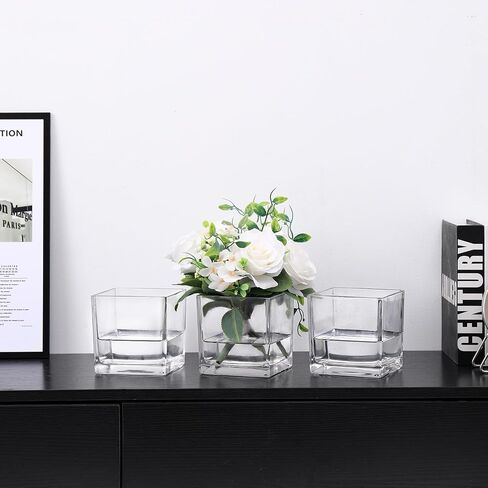 Square Clear Glass Vases Set of 6, 5" x 5" x 5" Flower Vases for Centerpieces, Square Vase for Centerpieces, Small Vase for Wedding, Party, Home Office Decoration in Saudi Arabia