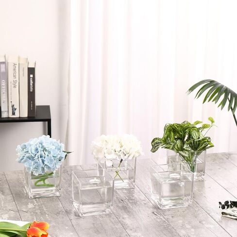 Square Clear Glass Vases Set of 6, 5" x 5" x 5" Flower Vases for Centerpieces, Square Vase for Centerpieces, Small Vase for Wedding, Party, Home Office Decoration in Saudi Arabia