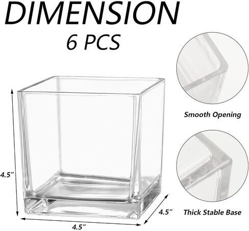 Square Clear Glass Vases Set of 6, 5" x 5" x 5" Flower Vases for Centerpieces, Square Vase for Centerpieces, Small Vase for Wedding, Party, Home Office Decoration in Saudi Arabia