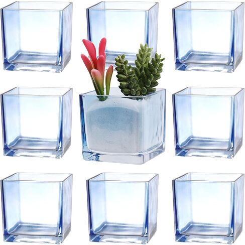 Square Clear Glass Vases Set of 6, 5" x 5" x 5" Flower Vases for Centerpieces, Square Vase for Centerpieces, Small Vase for Wedding, Party, Home Office Decoration in Saudi Arabia