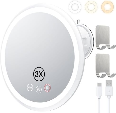 Gospire 3X Heated Shower Mirror Fogless for Shaving, 5000mAh Battery, 360° Swivel & Magnetic Design, 8.3" Anti-Fog Shower Shaving Mirror with 3 Color Dimming Lights, Includes 2PCS Adhesive Hooks in Saudi Arabia