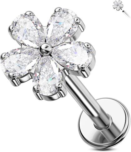 Jewseen G23 Titanium Flat Back Earrings 16g Internally Threaded Lip Stud Flower Helix Tragus Earrings Nose Stud Cartilage Piercing Jewelry for Women in Saudi Arabia