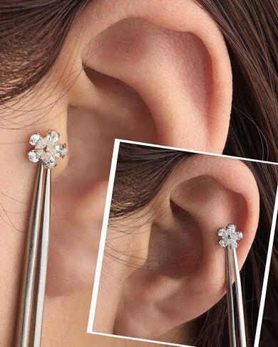 Jewseen G23 Titanium Flat Back Earrings 16g Internally Threaded Lip Stud Flower Helix Tragus Earrings Nose Stud Cartilage Piercing Jewelry for Women in Saudi Arabia