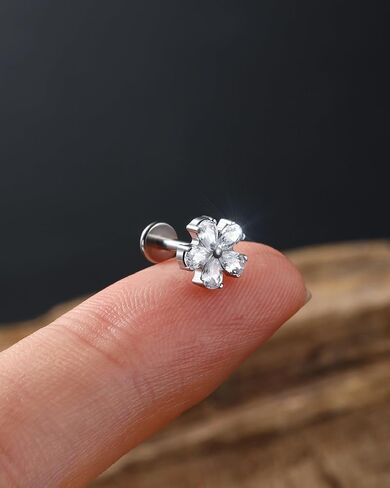 Jewseen G23 Titanium Flat Back Earrings 16g Internally Threaded Lip Stud Flower Helix Tragus Earrings Nose Stud Cartilage Piercing Jewelry for Women in Saudi Arabia