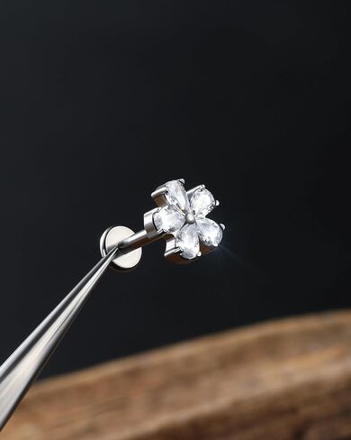 Jewseen G23 Titanium Flat Back Earrings 16g Internally Threaded Lip Stud Flower Helix Tragus Earrings Nose Stud Cartilage Piercing Jewelry for Women in Saudi Arabia