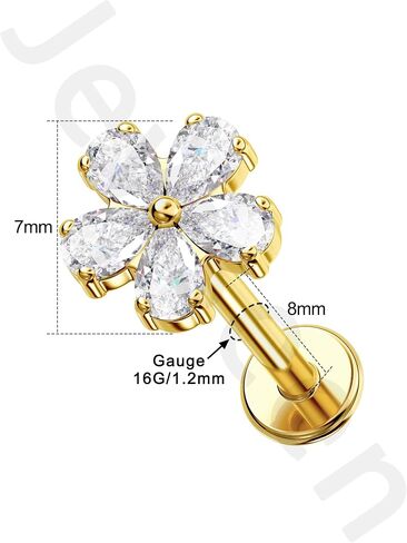 Jewseen G23 Titanium Flat Back Earrings 16g Internally Threaded Lip Stud Flower Helix Tragus Earrings Nose Stud Cartilage Piercing Jewelry for Women in Saudi Arabia