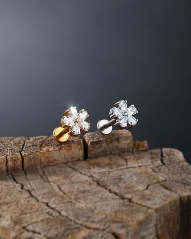 Jewseen G23 Titanium Flat Back Earrings 16g Internally Threaded Lip Stud Flower Helix Tragus Earrings Nose Stud Cartilage Piercing Jewelry for Women in Saudi Arabia