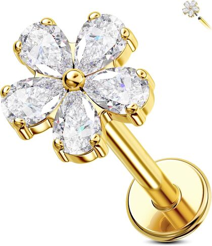 Jewseen G23 Titanium Flat Back Earrings 16g Internally Threaded Lip Stud Flower Helix Tragus Earrings Nose Stud Cartilage Piercing Jewelry for Women in Saudi Arabia