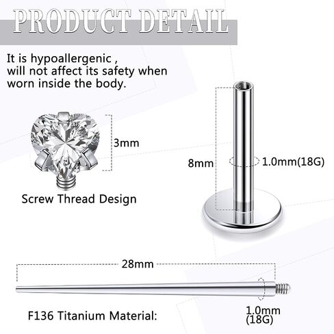 20G 18G 16G داخليًا متمة ASTM F136 Titanium أنف أنف رنين الأزرار المسطحة الظهر الأزرار G23 Titanium tragus helix الأقراط الغضروف in Saudi Arabia