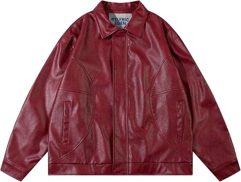 Aelfric Eden Faux Leather Jacket Oversized Vintage Motorcycle Jackets Moto Coats Unisex Streetwear Jacket Burgundy in Saudi Arabia