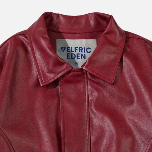 Aelfric Eden Faux Leather Jacket Oversized Vintage Motorcycle Jackets Moto Coats Unisex Streetwear Jacket Burgundy in Saudi Arabia