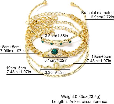 17IF 4 Pcs Gold Bangle Bracelet for Women, Dainty 14k Chunky Trendy Hand Cuff Jewelry Set Charm Stack Accessories Link Adjustable Wrist for Aesthetic Outfit in Kuwait