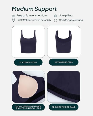 PAVOI ACTIVE Scoop Workout Tank Top with Built in Bra for Women - Medium Support Longline Yoga Sports Shelf Bra Top, FlexFlow in Saudi Arabia
