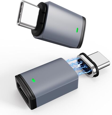 محول مغناطيسي USB C بقوة 100 وات، قطعتان محول USB C مغناطيسي 11 دبوسًا مع شحن سريع PD، نقل بيانات بسرعة 480 ميجا بت في الثانية لأجهزة MacBook Pro/Air، أجهزة من النوع C (مستقيم، محولان، 4 مقابس) in Saudi Arabia