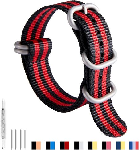 BINLUN Nylon Watch Strap Thick Premium Ballistic Multicolor Bands for Men Women 18mm 19mm 20mm 21mm 22mm 23mm 24mm with Military Heavy Duty 5 Rings Silver/Black Stainless Steel Buckle in Saudi Arabia