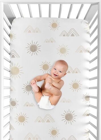Sweet Jojo Designs Boho Desert Sun Girl Fitted Mini Crib Sheet Baby Nursery for Portable Crib or Pack and Play - Blush Pink Mauve Gold Taupe Bohemian Watercolor Mountains Southwest Nature Minimalist in Saudi Arabia