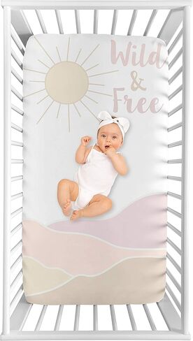 Sweet Jojo Designs Boho Desert Sun Girl Fitted Mini Crib Sheet Baby Nursery for Portable Crib or Pack and Play - Blush Pink Mauve Gold Taupe Bohemian Watercolor Mountains Southwest Nature Minimalist in Saudi Arabia