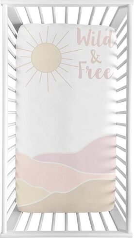 Sweet Jojo Designs Boho Desert Sun Girl Fitted Mini Crib Sheet Baby Nursery for Portable Crib or Pack and Play - Blush Pink Mauve Gold Taupe Bohemian Watercolor Mountains Southwest Nature Minimalist in Saudi Arabia