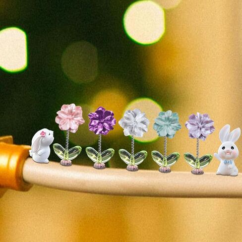 7pcs Cute Car Rearview Mirror Accessories, Funny Bunny Car Ornament, Shaking Spring Transparent Sunflower Car Dashboard Decoration, Rabbit Car Interior Decor Festival Car Present for Men Women in Saudi Arabia