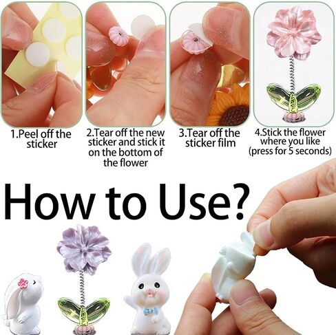 7pcs Cute Car Rearview Mirror Accessories, Funny Bunny Car Ornament, Shaking Spring Transparent Sunflower Car Dashboard Decoration, Rabbit Car Interior Decor Festival Car Present for Men Women in Saudi Arabia