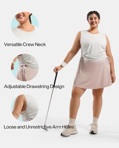 Plus Size Tank Tops for Women Drawstring Sleeveless Quick Drying Tennis Shirts Loose Fit Running Golf Pickleball Outfits in Kuwait