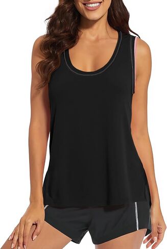 Fisoew Women's Workout Tank Tops Loose Fit Summer Sleeveless Yoga Gym Shirts with Side Slits in Saudi Arabia