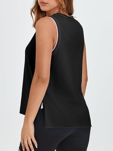 Fisoew Women's Workout Tank Tops Loose Fit Summer Sleeveless Yoga Gym Shirts with Side Slits in Saudi Arabia
